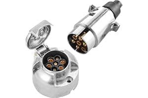 SPARKMOTO Prise Remorque 7 Broches Mâle Métal Et Prise Remorque 7 Broches Femelle Métal,12V Adaptateur Prise pour Remorque 7 Broches fiche Attelage remorque 7 Broches mâle Aluminium Étanche(SKM0701)