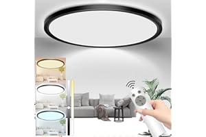 Fwiull Plafonnier LED, Luminaire Plafonnier Dimmable avec Télécommande, 24W 3200 lm Rond Lampe de Plafond, 3000K-6500k Plafonnier de Salle de Bain Chambre Salon Cuisine Couloir,IP44,Ø 29.5 CM