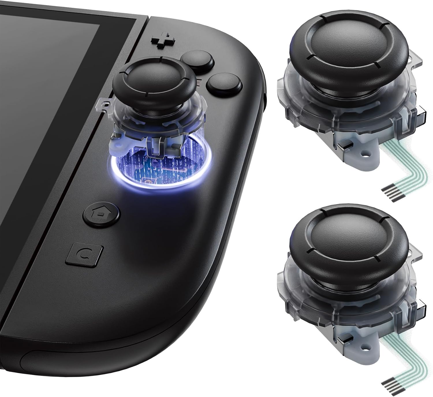 eXtremeRate Replacement 3D Joystick for Nintendo Switch 2 JoyCon, Controller Left Right Analog Stick Thumbsticks with Repair Tools for JoyCon 2, Multi-Colors - Clear Slate Black