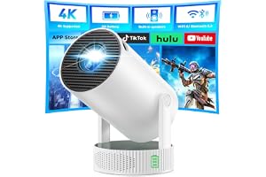 Miniprojektor med Batteri, Bärbar Projektor stöd 4K-upplösning, WiFi 6, 3 Timmar, Utomhus Trädgårdsbio, Android TV, 220° Rotation, Bluetooth 5.2, Hemmabio, sovrum och utomhusbruk