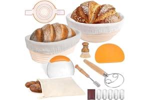 MATINÉE BREAD CONNOISSEUR MATINÉE - Kit Boulanger 10 Pièces - Bannetons en Rotin Naturel Rond et Ovale - Panier de Fermentation pour Pain Maison - Coupe Pâte, Lame, Sac à Pain