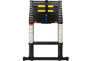 ALDORR Professional 10.5FT / 3.2M Telescopic Ladder Made Aluminum - with Telescopic Stabilization Bar - Load Capacity up to 150kg - Soft-Close System - Safe and Reliable (EN131)