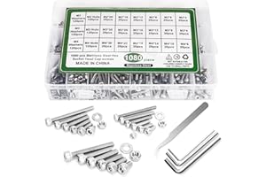 MUOIVG MOOING 1080 Pcs Juego de Tornillos y Tuercas, M2 M3 M4 acero inoxidable Arandelas de tornillos y tuercas,Juego de surtido de tornillos de cabeza hueca hexagonal,con caja de Almacenamiento,llave Allena