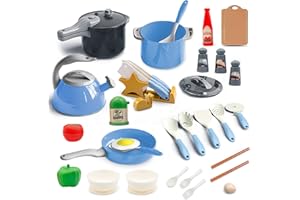 PLINRAX Kitchen Toys Set, 39PCS Children Role Play Kitchen Accessories, Cookware Cooking Utensils Pan Toys Kit with Pots and Pans, Gifts for 3 4 5 Year Old Toddlers Birthday Christmas (Blue)