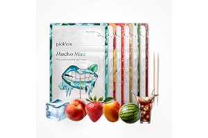 ‎PICK'EM 6-Pack XXL pick'em Zahnstocher mit Geschmack [ALLE 6 GESCHMÄCKER] - Minze, Pfirsich, Wassermelone, Erdbeere, Cola, Mango (6 x 20 Zahnstocher)- aromatisierte Zahnstocher - Zahnstocher mit Geschmack