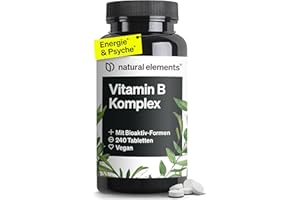 ‎NATURAL ELEMENTS natural elements Vitamin B Komplex – 240 Tabletten – mit 8 essenziellen B-Vitaminen & Kofaktoren – mit Bioaktiv-Formen – vegan, hochdosiert – laborgeprüft
