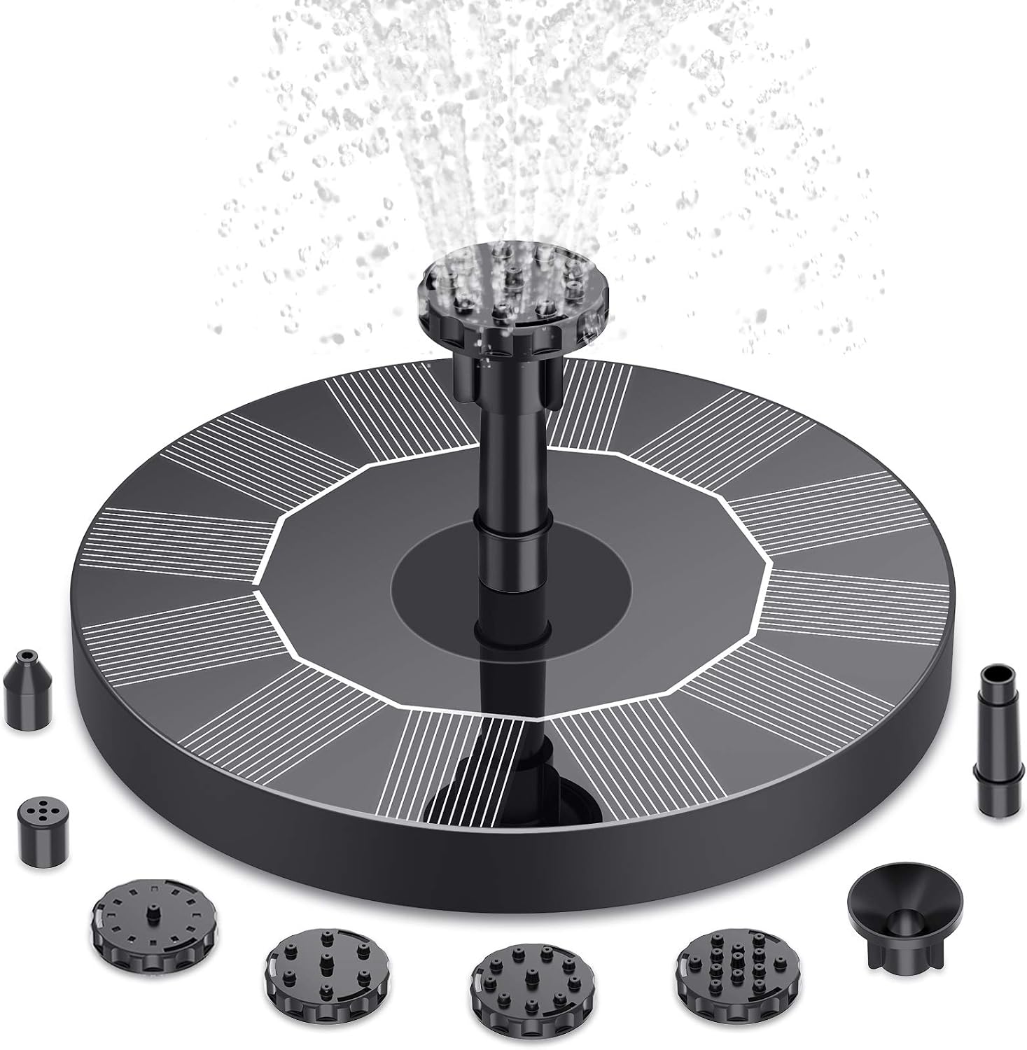 AISITIN Solar Water Fountain, Upgrade Circular Bird Bath Water Pump with 6 Nozzles Floating Water Feature Fountain Pump for Outdoor Small Pond, Patio Garden and Fish Tank