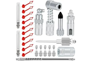 NZZVNZ 29 uds Accesorios de Pistola de Grasa, Kit Montaje de Pistola de Grasa, Adaptadores para Pistola de Engrase, Boquilla y Dispensador de Aguja de Inyector de Grasa,Manguera de Pistola Engrasadora