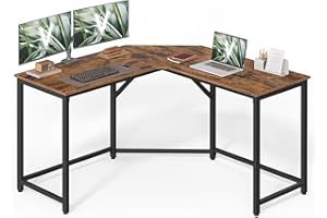 VASAGLE Escritorio de Esquina, Escritorio en Forma de L, 129 x 129 x 76 cm, Ahorra Espacio, Oficina en Casa, Juegos, Marrón Rústico y Negro Tinta LWD124K01