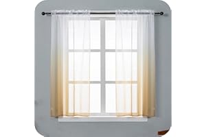 GIRASOLE HOME Coppia Tende Voile Semi Trasparenti Colore Sfumato Bianco e Maggese Tenda per Soggiorno Camera Cameretta Cucina e Interni 2 Pannelli con Tasca 70x148cm