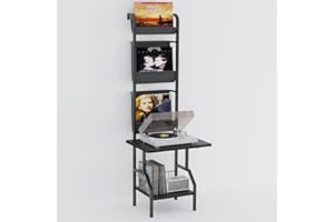 Lutown-Teen Record Player Stand with Vinyl Record Storage, Turntable Stand, Holds up to 200 Albums, 5-Tier, for Living Room, Black