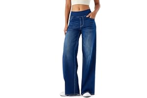 LaiEr Damen Denim Hose mit weitem Bein, hohe Taille, gerades Bein, lockere Passform, Unregelmäßiger handgeriebener Katzenschnurrhaarverlauf hohe Elastizität Casual Jeans