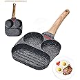 VAODO 3-in-1 Nonstick Omelette Pan, 2-hole Visible Temperature Control Breakfast Pan, 3-Section Square Baking Pan, for Gas and Induction Cook Tops