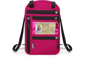 Venga amigos Pochette Tour de Cou Voyage Bloqueur RFID,Etanche Portefeuille Voyage Passeport et Billets d'avion,Sac Pochette Etui Réglable pour Document Voyage,Éléphone, Passeport,Carte-Rose