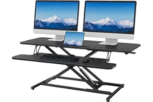 ERGOMAKER Standing Desk Converter, 106cm/42’’ Height Adjustable Desk Riser with Wide Keyboard Tray, Sit to Stand Desk Riser for Dual Monitors, Black