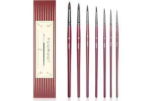 Fuumuui Pinceaux Aquarelle - Artiste Rond Point Pinceau Ensemble, Poils de Sable Manche Court 7pcs pour Aquarelle Acrylique Encre Gouache Peinture à la détrempe à l'huile, Visage Body Art, Artisanat