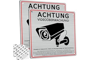 DADAPANGHU 2 Stück Schild Videoüberwachung Privatgrundstück mit DSGVO Hinweis, 15 x 15 cm Aluminium Hinweisschild Videoüberwachung, mit Selbstklebend und 4 Bohrlöcher, Schilder Kameraüberwachung, Warnschild