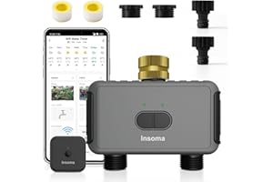 INSOMA WiFi Sprinkler Timer, Digital Water Timer for Garden Hose Faucet, Programmable Watering Irrigation 2 Outlet Timer with Brass Swivel, Smart Watering System for Lawns and Yard Compatible with Alexa