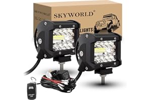 SKYWORLD Phare de Travail Led Tracteur 2PCS 60W 10cm Projecteur LED Voiture 12V Barre Lumière de Travail LED Feux de Travail LED avec 12V Rocker Câblage pour 4X4 Voiture Camion SUV Bateau