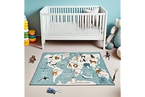 La Maison 100% Cotton Kids Play Mat, Tufted Soft Smooth Anti-Slip Toddlers Nursery Rug, Indoor Room Floor Carpet Decor (World Map)