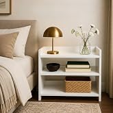 FURLAY Nova Bedside Organizer Table for Bedroom, White Side Table with Open Shelf Storage, Modern Night Stand for Lamp, Books