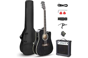 LALAHO 41 Inch Electric Acoustic Guitar with Amp, Full-Size Basswood Body Electro-Acoustic Guitars Kit for Beginners W/Bag, Strap, Tuner and Capo All Accessories Included, Black