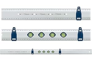 Colorus Markierungslineal mit 4 fach Wasserwaage | Aluminium Markier-Lineal 1 m | Steckdosen-Wasserwaage 72 mm | inklusive Markierungshilfen Markierhilfen