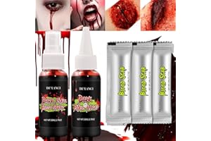 DE'LANCI Halloween Fake Blood Makeup 5 PCS, Halloween Blood Makeup Set, DE'LANCI Halloween Blood Makeup Set, 1 Blood Spray for Skin, 1 Dripping Blood for Halloween.