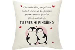 Sunia Regalo Pareja Pinguino Funda Cojin 45 x 45, Funda de Cojín con 2 Bolsillos, Regalo Aniversario Pareja, Regalo Cumpleaños Mujer, Regalos Originales para Hombre, Regalo Mujer San Valentin Navidad