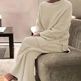 Onsoyours Suéter De Punto Traje Wide Leg Pantalones Y Sudaderas Conjuntos  De Tejido De Invierno Mujer Color Sólido Casual Conjuntos De 2 Piezas para  Jerseys: Amazon.es: Ropa