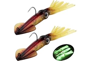 QualyQualy 2 Piezas Luminoso Cebos de Calamar Cebos de Vinilo 35g Pesca Camarones Señuelo Cebo de Calamar para Atún Sepia Pulpo