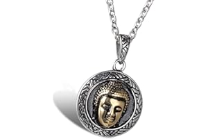 oidea Messieurs Collier avec pendentif en acier inoxydable Tête de Bouddha Portrait Pendentif Amulette principal avec 55 cm Chaîne Collier, or argent