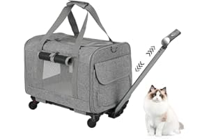IGTOPS Trasportino per Gatti e Cani con Staccabili Ruote & Manico Telescopico, 2 in 1 Borsa per il Trasporto Pieghevole per Animali, Extra Large Trasportino Gatto per Trolley