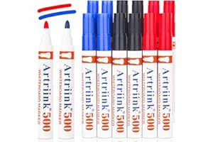 Dachiy Lot de 12 marqueurs pour tableau blanc, noir, rouge, bleu, largeur de ligne d'environ 2 à 5 mm, sans laisser de résidus, effaçables à sec, effaçables à sec…
