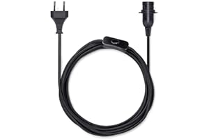 ‎KWMOBILE kwmobile E14 Lampenfassung mit Schalter - 5m Textilkabel - E 14 Fassung Netzkabel mit Schraubring Schalter - Lampenaufhängung Lampenkabel Schwarz