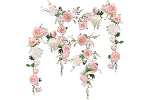 ORGMEMORY Pfingstrosen Girlande, 2 Stück, Rosen Girlanden Blumengirlande Hochzeit, Deko Blumen Künstlich, Blumengirlande für Tür, Hochzeit, Party, Wand, Heimdekoration