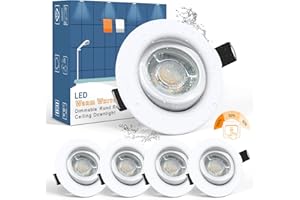 ‎WOWATT Wowatt 5er IP44 LED Einbaustrahler Weiß 3 Stufe Dimmbar 7W Einbauleuchten 230V Ultra Flach Warmweiß 2800K Ersetzt 70W Halogen LED Spot 68mm 700lm Badeinbaustrahler Schwenkbar Rund Deckeneinbaustrahler