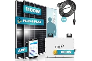 VENDOMNIA SUNNIVA® Balkonkraftwerk 1100/800W Solaranlage mit 800W Fox ESS Micro Wechselrichter mit WIFI Bluetooth, 2 x 550W Solarmodule, 5m Anschlusskabel, Solarkabel, Photovoltaikanlage, PV