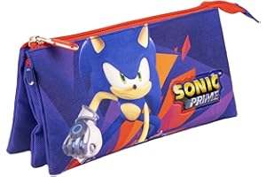 CERDÁ LIFE'S LITTLE MOMENTS Trousse 3 Compartiments Sonic Prime - Rouge et Bleue - 22,5x2x11,5 cm - Trousse en Polyester - Fermeture Éclair - Motif Sonic Prime - Produit Original Conçu en Espagne