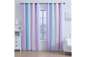 ACCMUZZY 2 Panels Blackout Curtains for Bedroom,Double Layer Kids Curtain,Star Window Colorful Rainbow Curtain,Girl children Eyelet Curtains for Bedroom,Living Room,Nursery Room (Blue&Purple&Pink, W52×L63)
