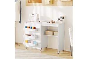 GIANTEX Table de Couture sur roulettes, Meuble Machine à Coudre, 4 Plateaux Ouvert de Rangement, Grand Plan de Travail, Meuble Couture Pliant pour Salon, Chambre, Salle d'Artisanat, Blanc