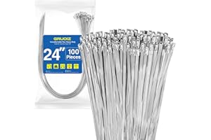 GRUOIZ Bridas de Acero Inoxidable 100 Piezas 600mmx4,6mm Capacidad de Carga 122kg Para Fijación de Tuberías, Reparación de Cercas y Atado de Cables Multiusos
