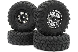 HOBBYSOUL RC 1.0 Beadlock Räder und Reifen, 1/24 Reifen montiert auf schweren 1,0 Beadlock Rädern, schwarz Silberne Felgen für 1:24 RC Crawler Axial SCX24 / Traxxas 1/18 TRX4M Bronco, (4er-Pack)