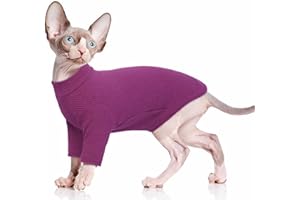 PUMYPOREITY Sphynx Haarlose Katze Baumwolle Kleidung Pullover Niedlich Rollkragen Atmungsaktiv T-Shirts Weste Kätzchen Weiche Bekleidung(Rot, L)