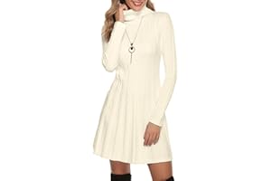 Gyabnw Winter Jumper Dresses Women UK Knitted Dress Ladies Sweater Round Neck Turtleneck Tunic Dress