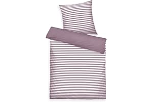 HERDING TOM TAILOR Renforcé-Bettwäsche, 60x80 cm + 140x200 cm, 100% Baumwolle/Renforcé, mit Wendemotiv und farbigem Markenreißverschluss, MEDIUM STRIPES Lila, Weiß (Cozy Mauve, Crisp White)