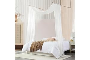HanYun 2pcs White Canopy Bed Scarf, Bed Frame Draperies Canopy Bed Wedding Arch Drapery Fabric Decorative Bed Canopy for Wedding Arch Queen Full Bed Ceremony Reception Decorations (255.91x 29.5 in)