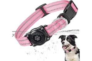 JIARUI Airtag Collare per cani, impermeabile al 100% Apple AirTag integrato, collare riflettente per cani con custodia rigida in PC AirTag per cani di taglia piccola, media e grande (rosa)