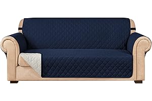 subrtex Quilted Sofa Cover Reversible Sofa Slipcover Protector 1,2,3 Seater with Adjustable Elastic Straps, Side Storage Pocket (Sofa, Navy)