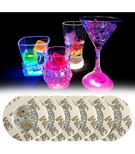 10 Sous-Verres LED Autocollants - 7 Couleurs Changeantes | Étanches | Pour Tasses, Verres | Fête
